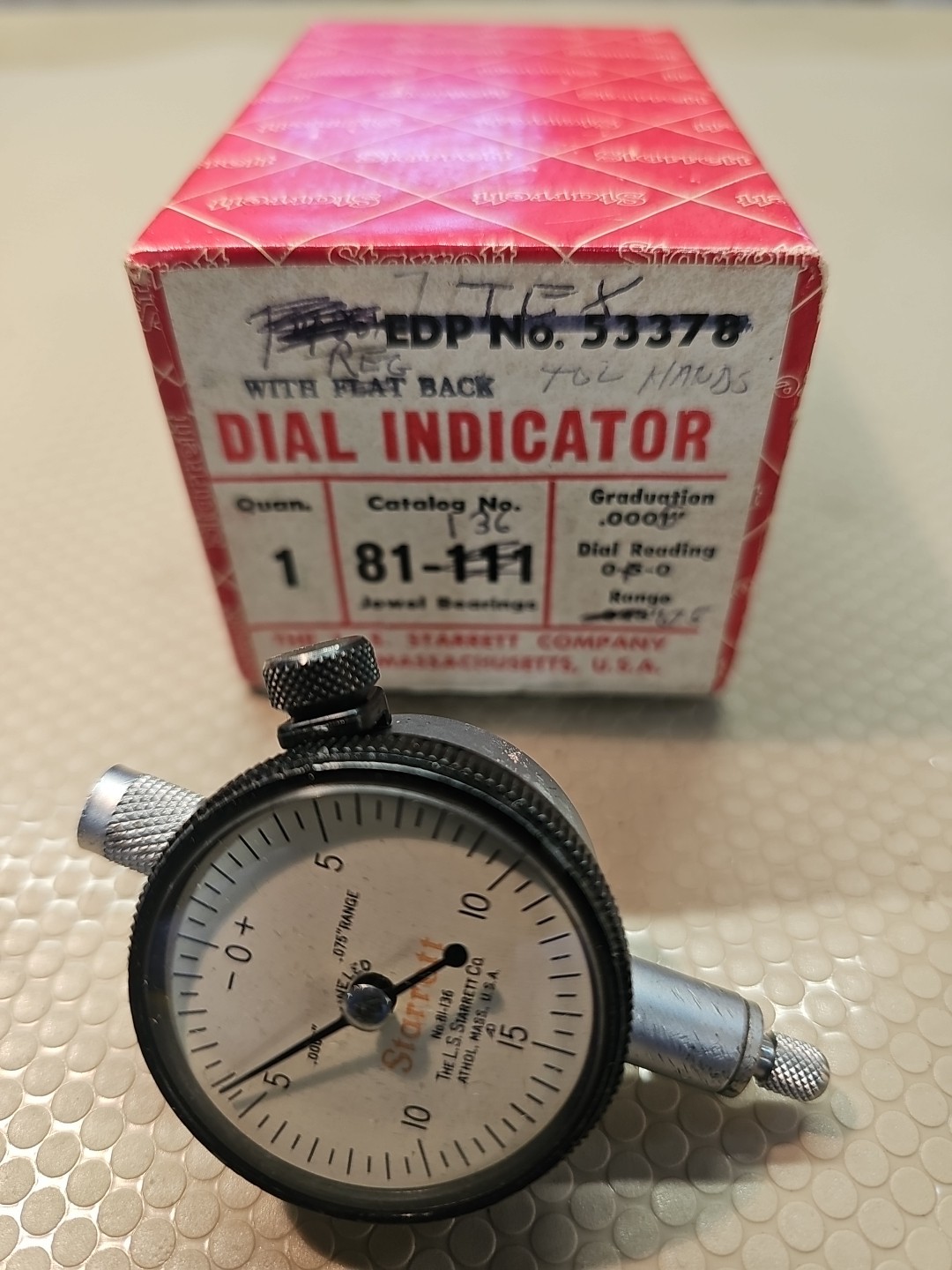 Starrett No. 81-136 Dial Indicator, 0-.075 Range, .0005